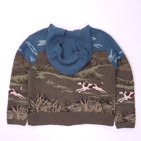 Lauren Ralph Lauren Womens P/M Wool Knit Full Zip Hoodie The Dog Hunt Blue Green - Picture 4 of 14